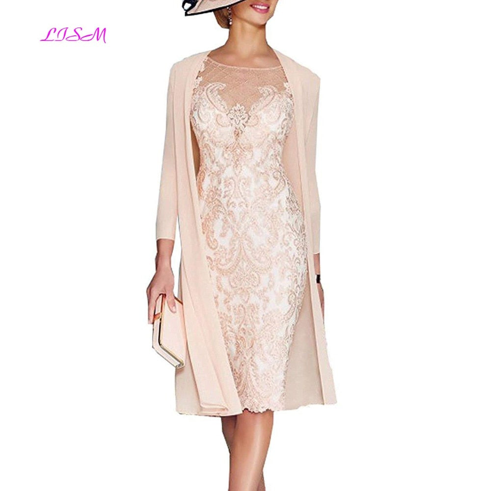 Light Pink Women's Mother of The Groom Dresses Tea Length Lace Mother – Overtake Offer