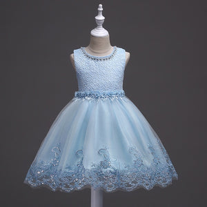It's YiiYa Flower Girl Dress Elegant Sleeveless O-neck Kid Party Gowns Wedding Blue White Pink Purple Dresses For Girls 981