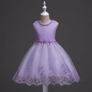 It's YiiYa Flower Girl Dress Elegant Sleeveless O-neck Kid Party Gowns Wedding Blue White Pink Purple Dresses For Girls 981