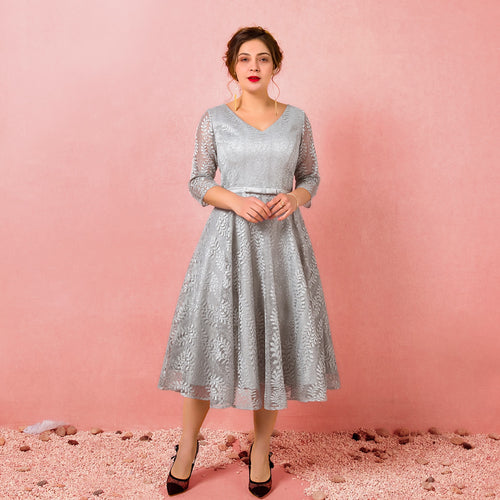 Evening Dresses 2019 Fashion A-line V-neck Natural Tea-length Lace-up llusion Party Gown