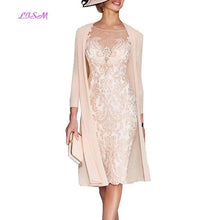 Load image into Gallery viewer, Light Pink Women&#39;s Mother of The Groom Dresses Tea Length Lace Mother of the Bride Dress with Jacket Formal Evening Gowns
