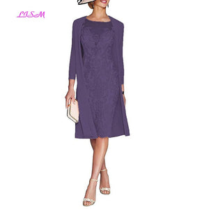 Light Pink Women's Mother of The Groom Dresses Tea Length Lace Mother of the Bride Dress with Jacket Formal Evening Gowns