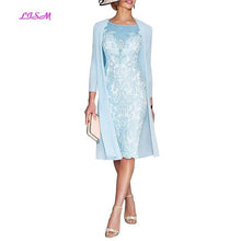 Load image into Gallery viewer, Light Pink Women&#39;s Mother of The Groom Dresses Tea Length Lace Mother of the Bride Dress with Jacket Formal Evening Gowns