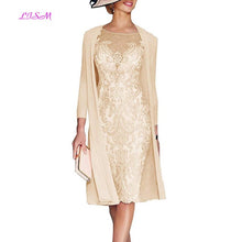 Load image into Gallery viewer, Light Pink Women&#39;s Mother of The Groom Dresses Tea Length Lace Mother of the Bride Dress with Jacket Formal Evening Gowns