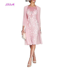 Load image into Gallery viewer, Light Pink Women&#39;s Mother of The Groom Dresses Tea Length Lace Mother of the Bride Dress with Jacket Formal Evening Gowns
