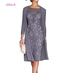Light Pink Women's Mother of The Groom Dresses Tea Length Lace Mother of the Bride Dress with Jacket Formal Evening Gowns