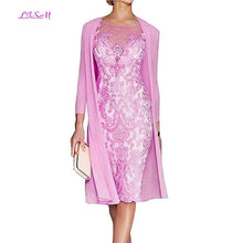 Load image into Gallery viewer, Light Pink Women&#39;s Mother of The Groom Dresses Tea Length Lace Mother of the Bride Dress with Jacket Formal Evening Gowns