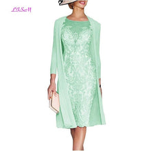 Load image into Gallery viewer, Light Pink Women&#39;s Mother of The Groom Dresses Tea Length Lace Mother of the Bride Dress with Jacket Formal Evening Gowns
